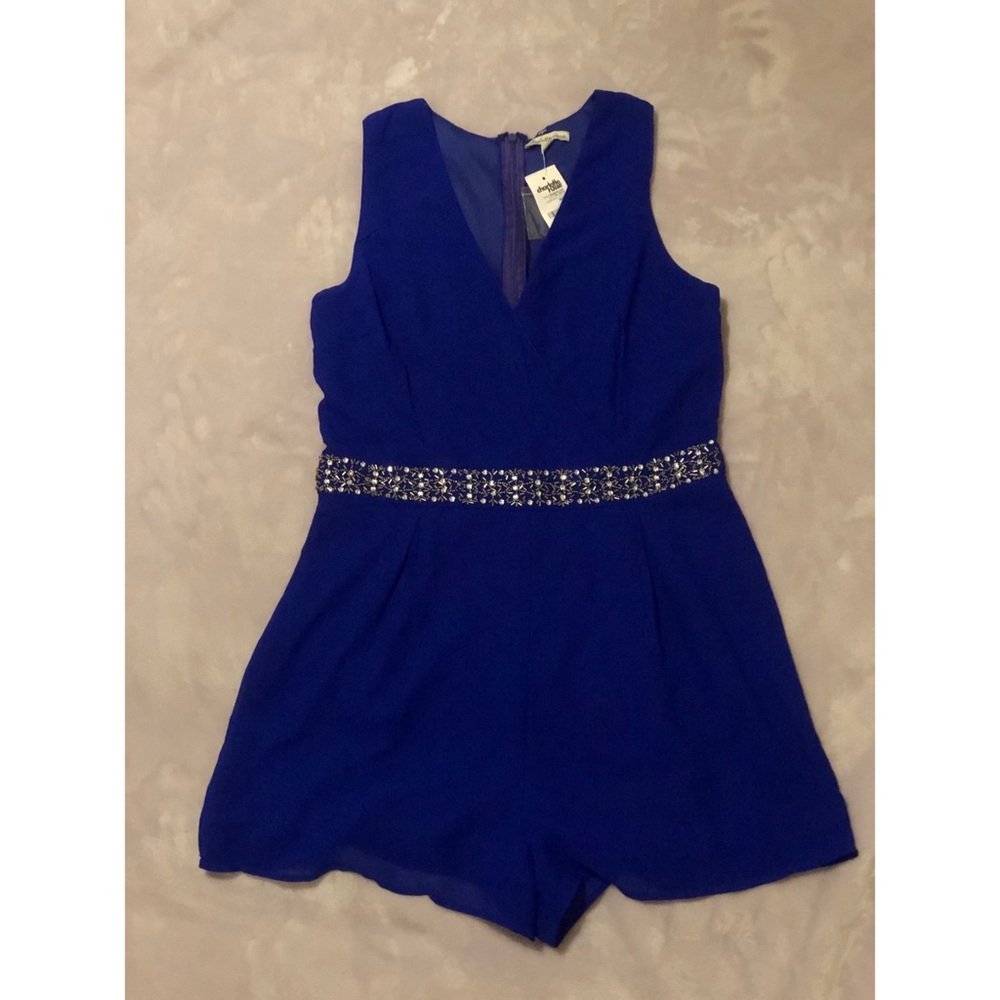 Blue embellished romper